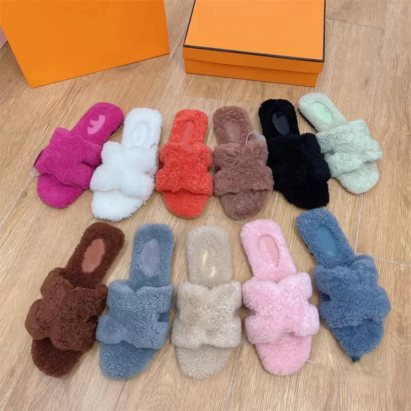 Designer Women's Slippers Luxury Slide Trendy Fashion Wool Slipper Warm Comfort Flat Bottom Slippers Autumn Winter Shoes Size 35-42