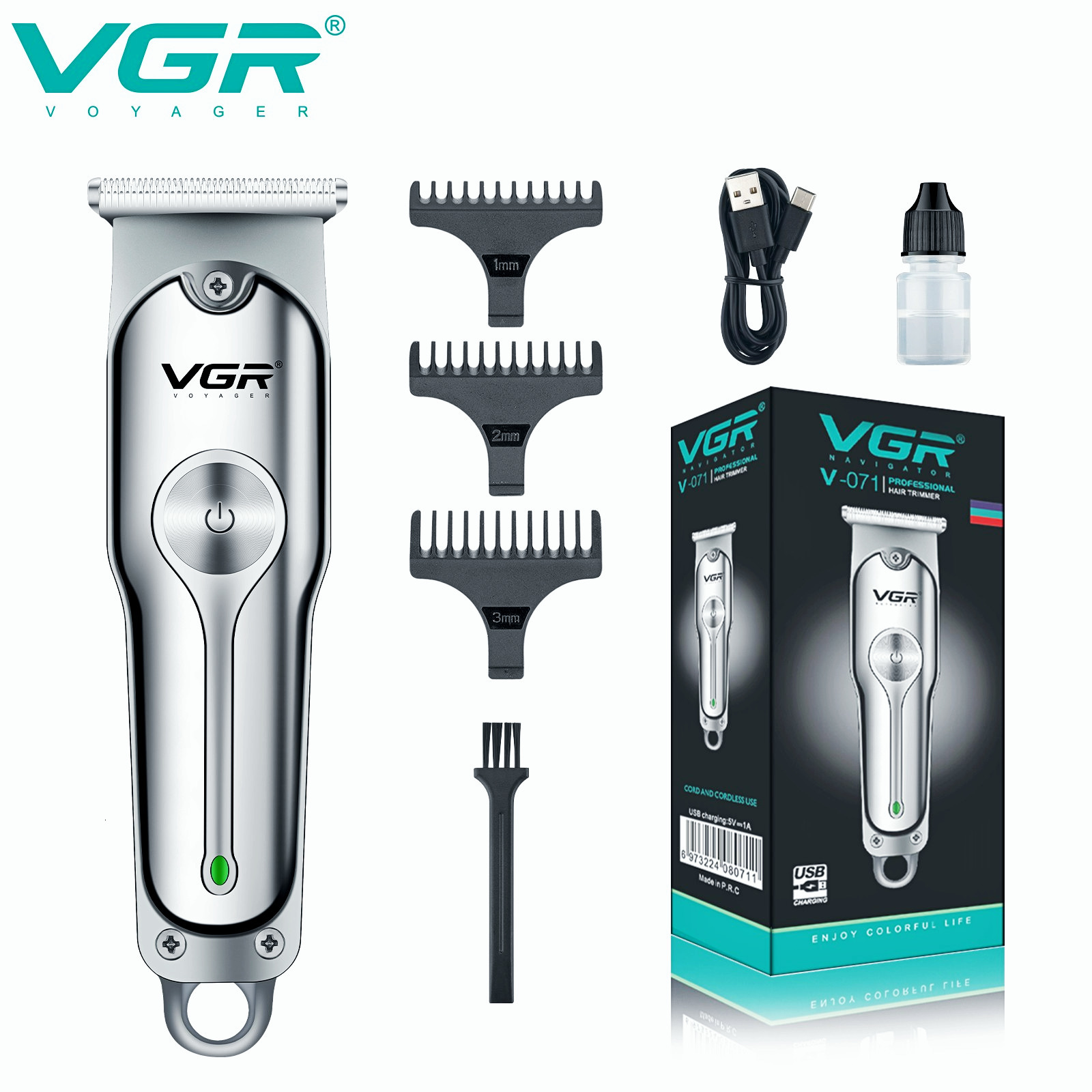 VGR Cutting Electric Clipper Professional Haircut Machine Mini Barber Rechargeable Hair Trimmer for Men V-071 230720 C260312