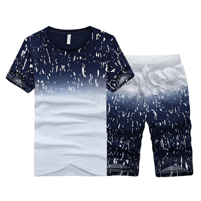 Men's Tracksuits Tracksuit Men Summer Short Sleeve Casual Tshirt Shorts Mens Sweatsuit 2PC Tee TopsSweatpant Male Set Moleton Masculino 3XL 4XL 2