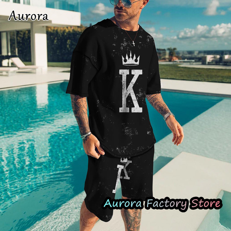 Men's Tracksuits Summer Fashion Trend Tracksuit 3D Print Poker A TShirt Shorts Suit 2 Pieces Casual Outfit Set Male Oversized Clothing 230720