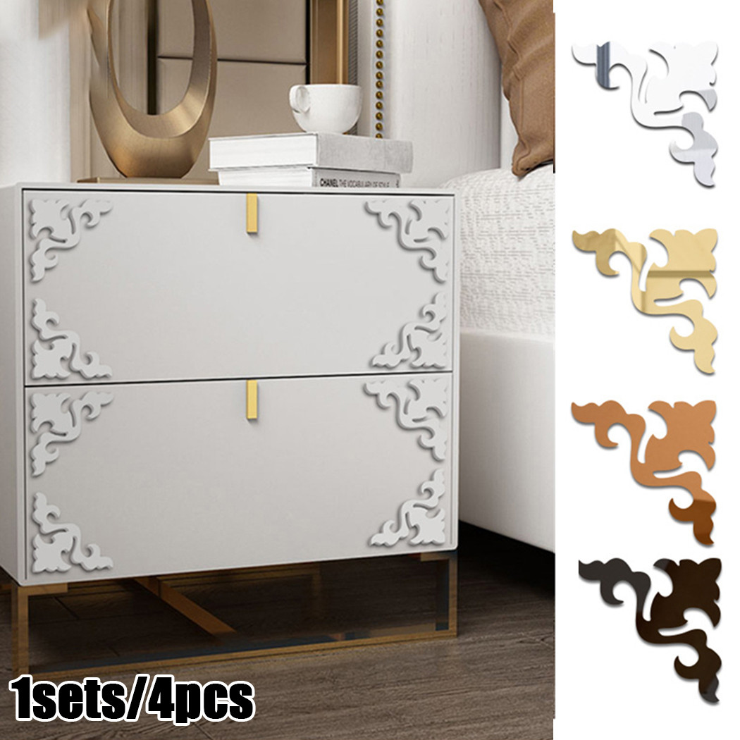 4Pcs Wall Stickers PS Board Mirror Decal Furniture Wardrobe Closet Border Diagonal Lace DIY Art Home Decoration 15x15CM