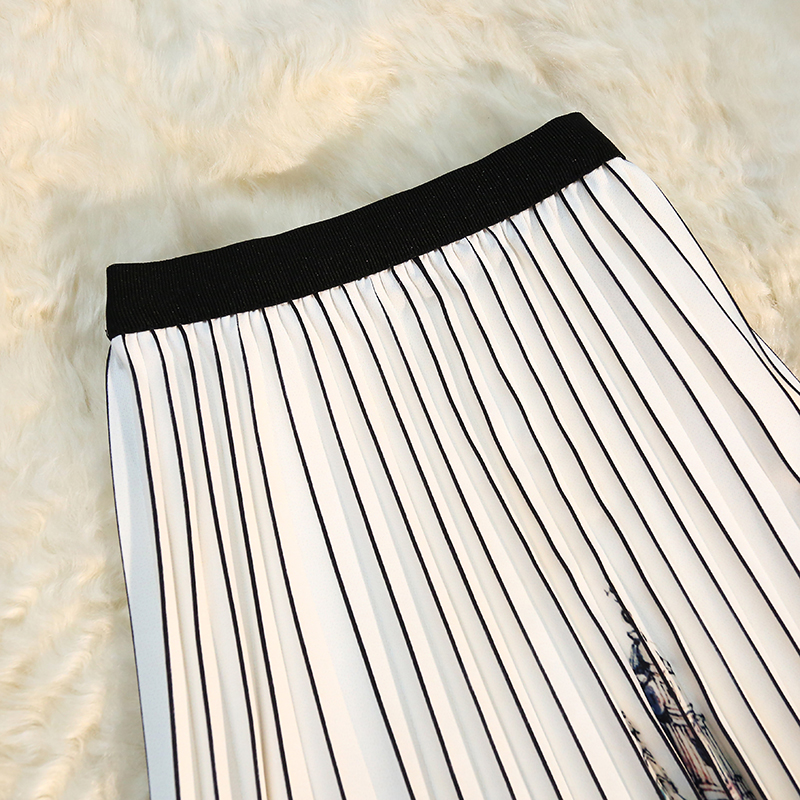 Skirts Summer New Fashion Draped Organ Pleated Skirts Womens Elastic High Waist Retro Abstract Color Print Mid Long Faldas Mujer 2023