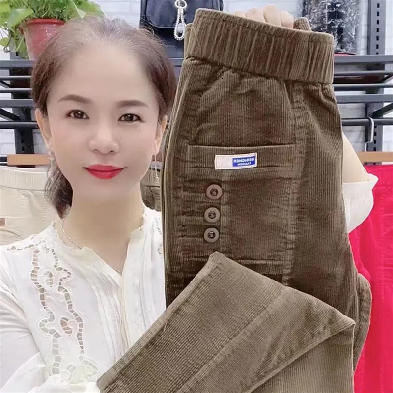 Women's Pants Capris Women's Autumn Winter Corduroy Casual Pants Ladies High Waist Thin Harem Trousers Fashion All-Match Pencil Pants Female