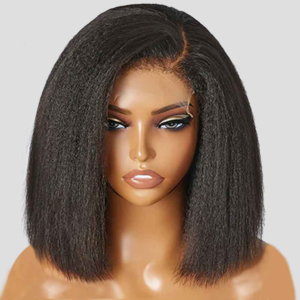 Kinky Straight Short Bob Wig 13x4 Lace Frontal Human Hair Wig with Baby Hair for Black Women Colored Yaki Straight Bob Wig