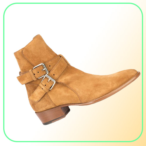 New Arrival Cow Suede Buckle Biker Wyatt Boots Winter Men Cowboy Boooties Chelse Shoes