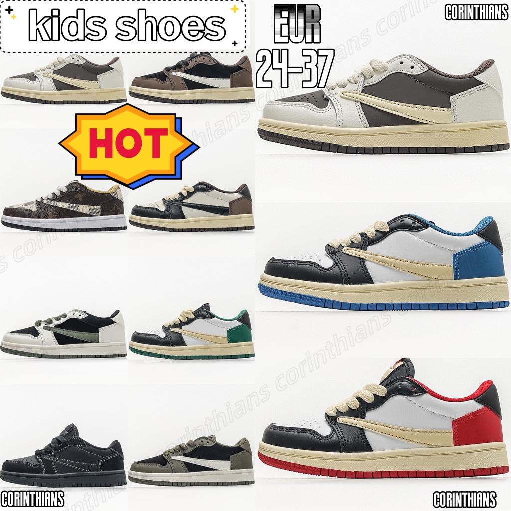 toddlers kids shoes 1s OG Reverse Olive Black Phantom Fragment SP low mocha children youth trainer designer eur 24-37