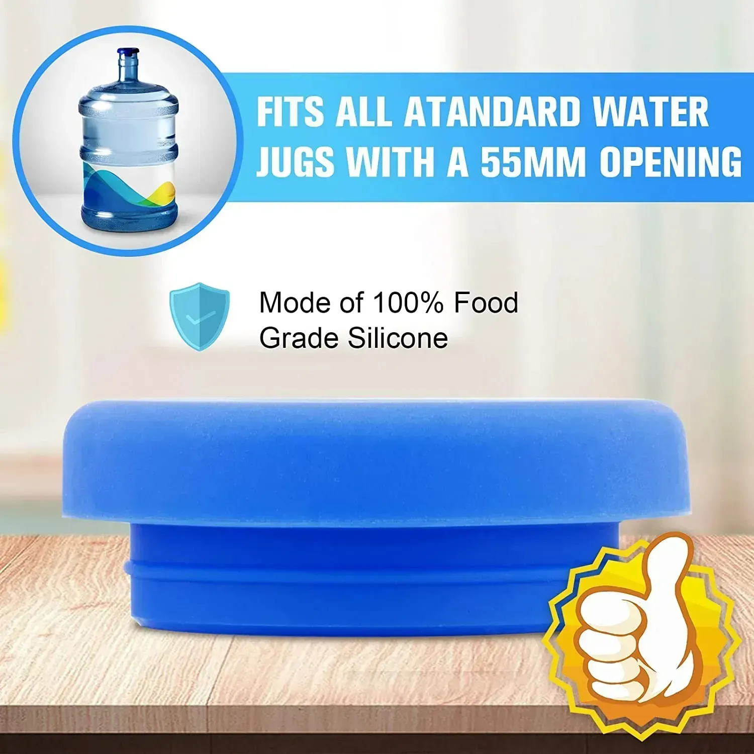 UPS 5 Gallon Water Jug Drinkware Lid Cap Silicone Spill Resistant Reusable Replacement Cap Fits 55mm Bottles 7.22