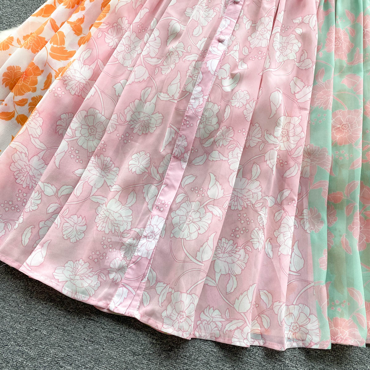 Basic Casual Dresses Summer Runway Vintage Stand Collar Long Lantern Sleeve Chiffon Dress Women's Flower Print Belt Loose A-Line Maxi Vestidos 20