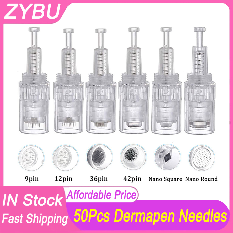 50 PCS Derma Pen Screw Cartridge Replacement Microneedling Tattoo Needles For MTS Meso Therapy 12/24/36/42 Pins Nano Microneedle Dermapen Tips