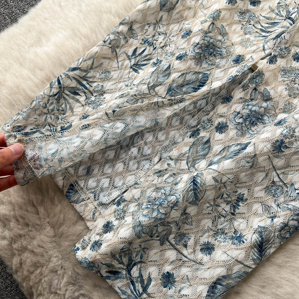 Basic Casual Dresses Women Embroidery Dress Festa High Quality Long Blue Wedding tail Party Robe Designer Lace Splicing Vestidos 2023