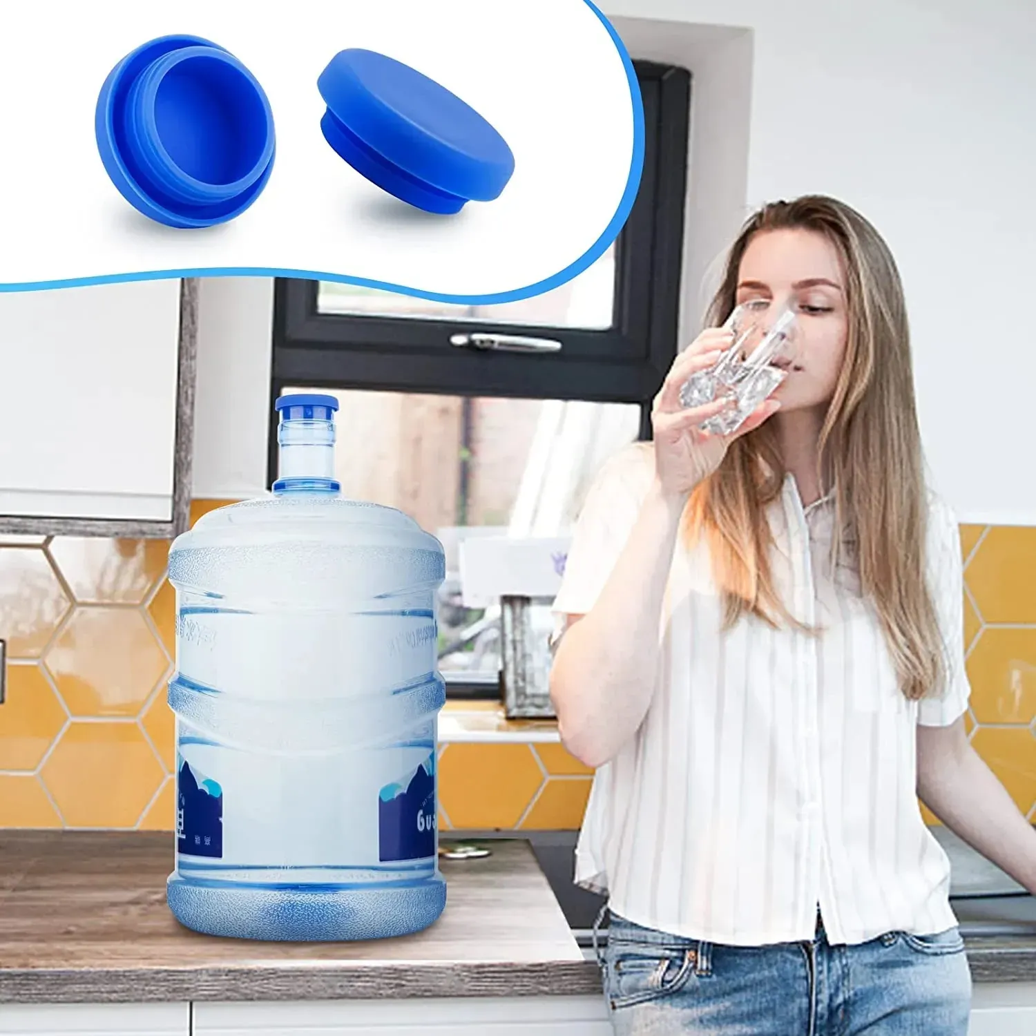 UPS 5 Gallon Water Jug Drinkware Lid Cap Silicone Spill Resistant Reusable Replacement Cap Fits 55mm Bottles 7.22