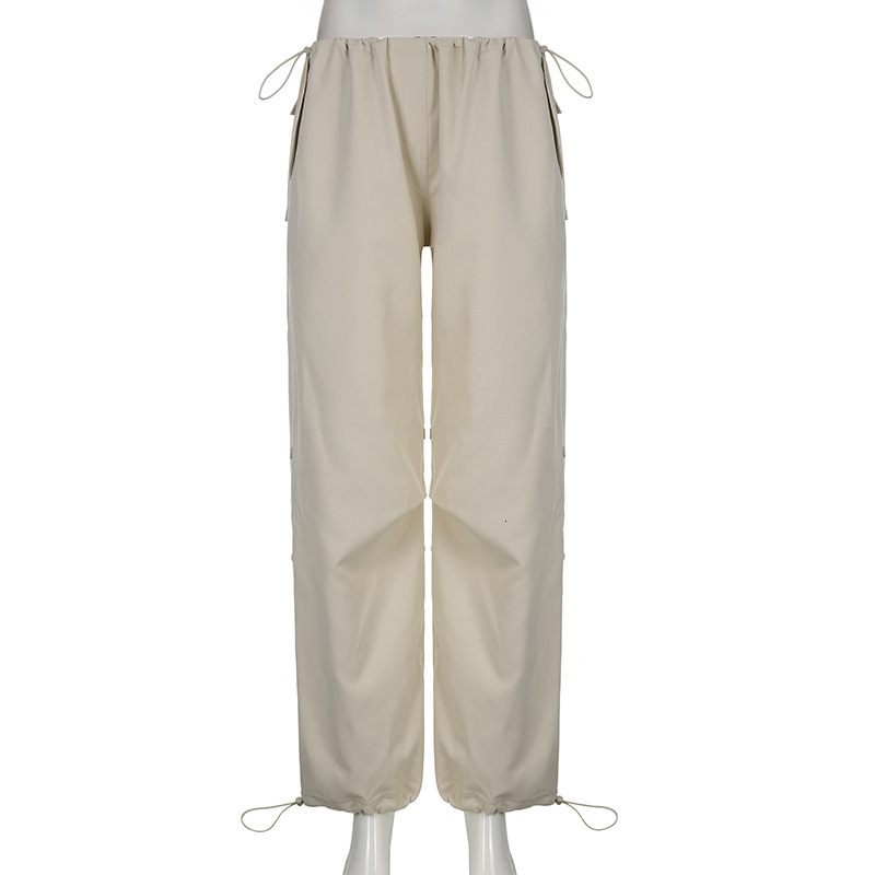 Women's Pants Capris Women Casual Joggers Tech Pants Vintage Solid Low Waist Drawstring Baggy Trousers Y2K Wide Leg Sweatpants Streetwear Cargo P