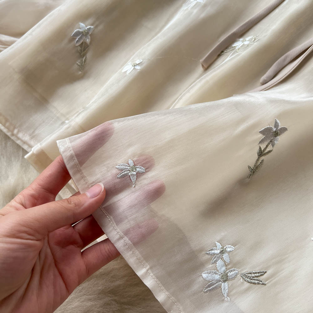 Two Piece Dress Vintage Haute Couture Outfits Women Flower Embroidery Pearls Beading Bow Blouse Top + Single Breasted Midi Skirt Two Piece Set 2023