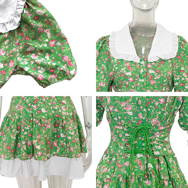 New Summer Printed Dresses Women Fashion Slim Mini Dress Women Elegant Prairie Chic Puff Sleeve Dresses Female Ladies