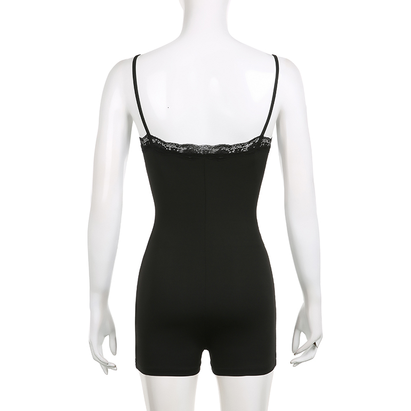 Women s Jumpsuits Rompers Darlingaga Spaghetti Strap Lace Trim Skinny Black Sexy Playsuit Women Fashion Streetwear Summer Bodysuit Romper Sporty 23072