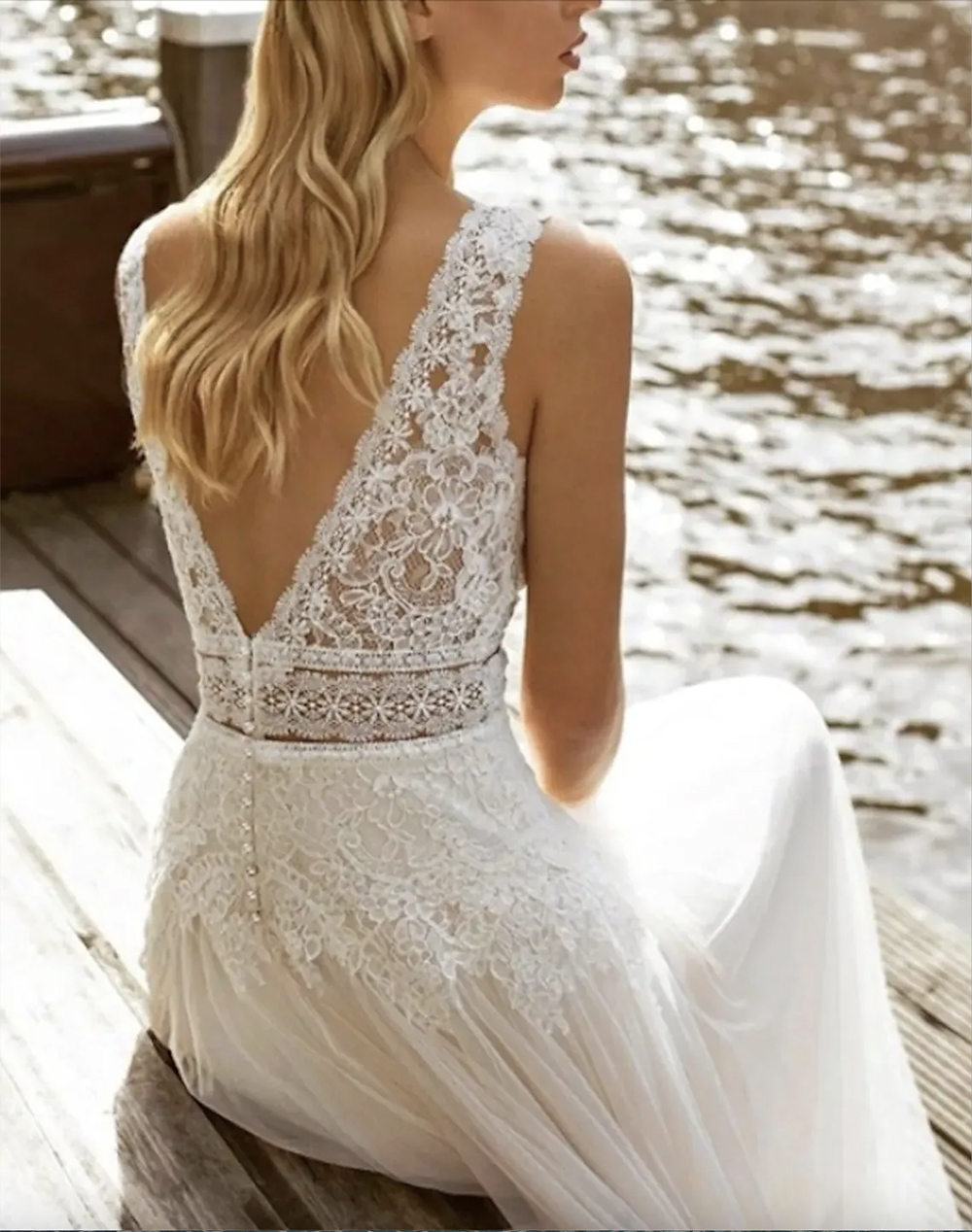 Beach Boho Wedding Dress Sweep Train A-Line Sleeveless V Neck Lace Appliques 2023 Bridal Gowns Sexy Robe De Mariee 0509