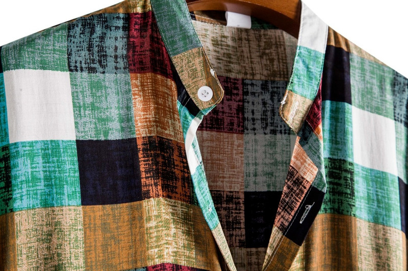 Men's Casual Shirts Men Clothing Summer Men's Fashion Trend Color Plaid Print Stand-up Collar Short-sleeved Shirt Camisas Para Hombre 230721