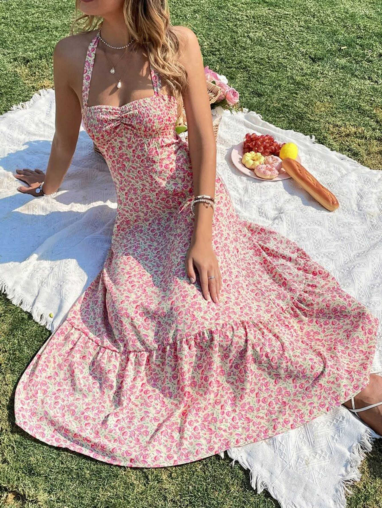 Pastoral Floral Dress Women French Elegant sleeveless Sling Spring and Summer New Sweet Long Dress