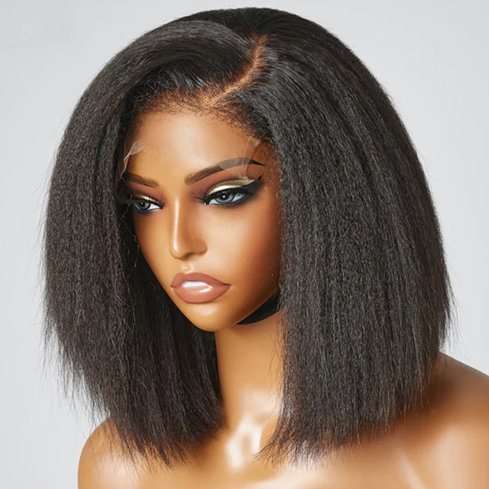 Kinky Straight Short Bob Wig 13x4 Lace Frontal Human Hair Wig with Baby Hair for Black Women Colored Yaki Straight Bob Wig