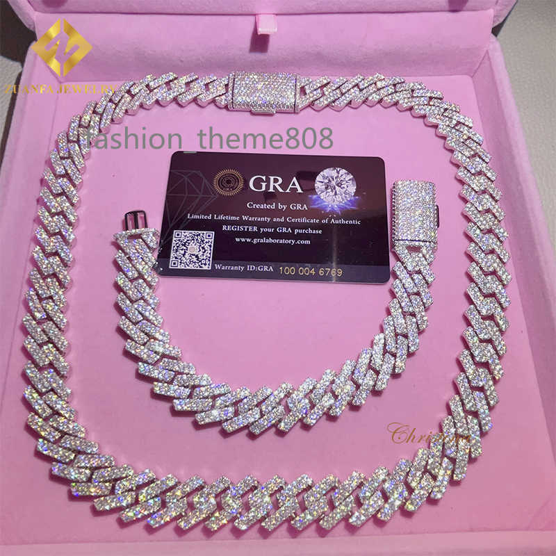 necklaces designer jewelry necklace chains for men chain 15mm moissanite bracelet men silver cuban link chain pass diamond tester GRA VVS moissanite c