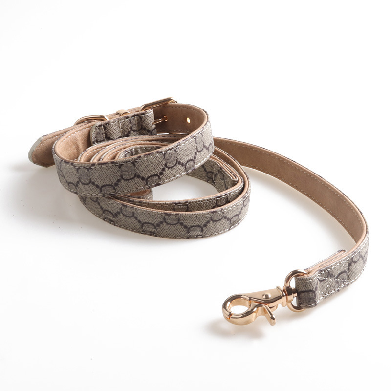 mvp123mvp Stylish Street Style Dog Classic Printed Pet Indoor Outdoor Durable Schnauzer French Bulldog Collar Leash Set