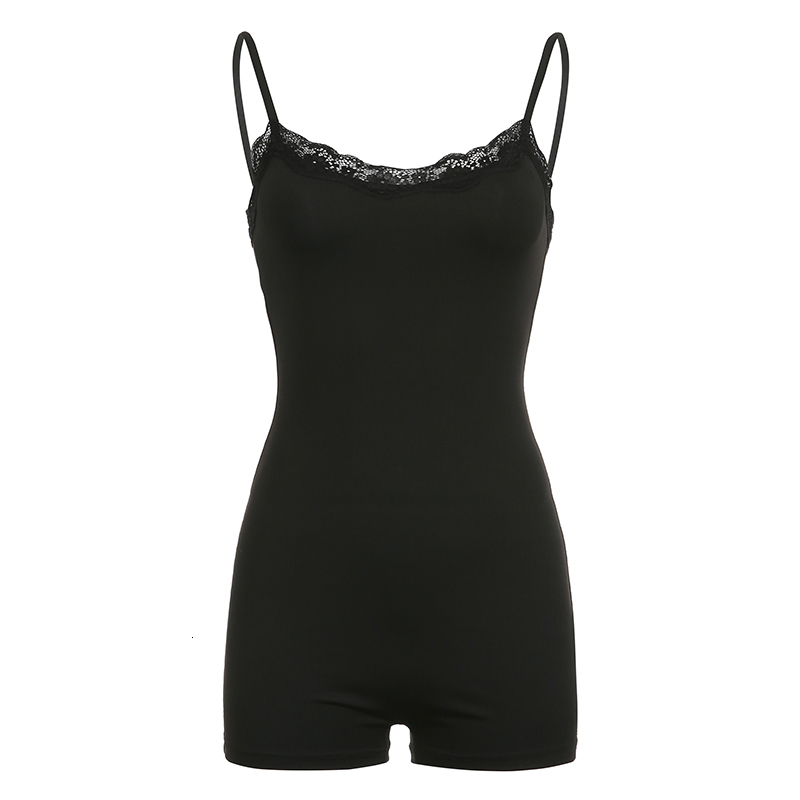 Women s Jumpsuits Rompers Darlingaga Spaghetti Strap Lace Trim Skinny Black Sexy Playsuit Women Fashion Streetwear Summer Bodysuit Romper Sporty 23072