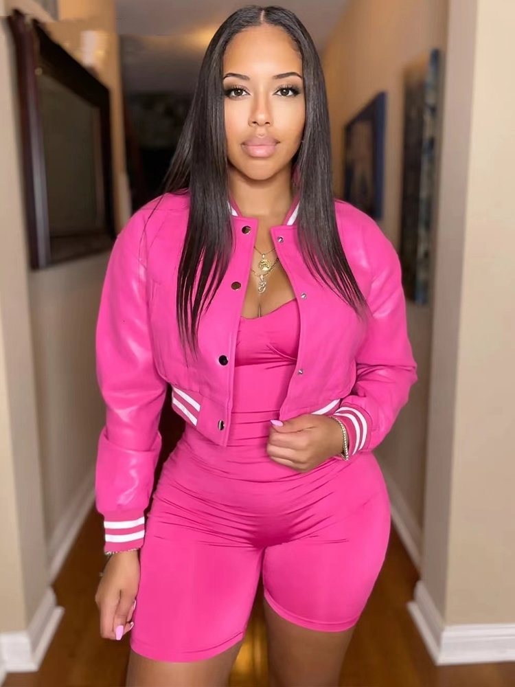 Women's Jackets Women Letter B Single Breasted PU Faux Leather Short Coat Lady Full Sleeve Jackets Female O-Neck Button Down Slim Fit Streetwear 