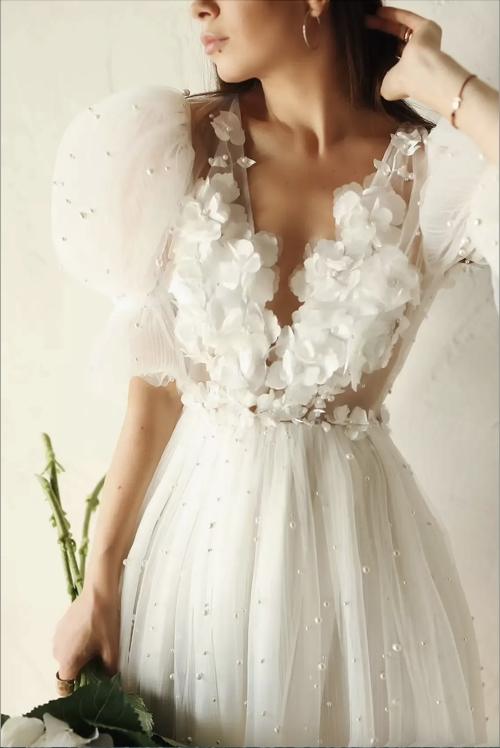 Shine Little White Short Wedding Dress 2023 Sexy V Neck 3D-Applique Flowers Backless Bridal Party Gowns Gradaution Robe De Mariee 0509