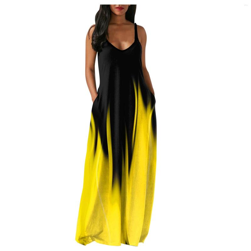 Casual Dresses Summer Dress Women Sleeveless Spaghetti Strap Maxi Long Party Streetwear Tie Dye Gradient Print Sundress Robe Vestidos