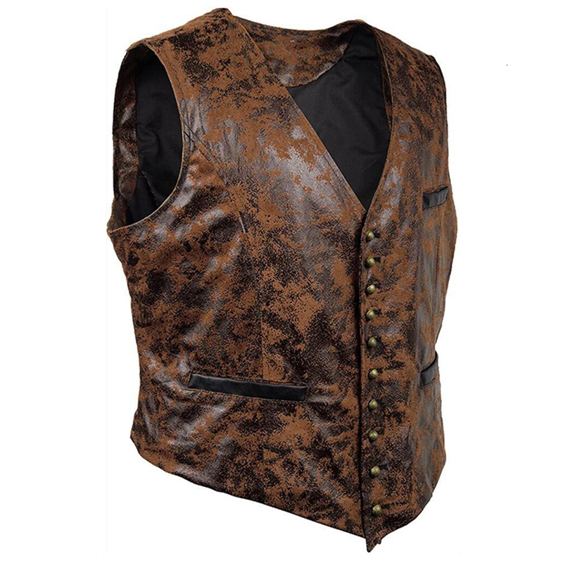 Men's Vests Men Gothic Suede Vest Rivet Button Single Breasted V Neck Waistcoat Men Victorian Aristocrat Mens Cosplay Costume 3XL 230721