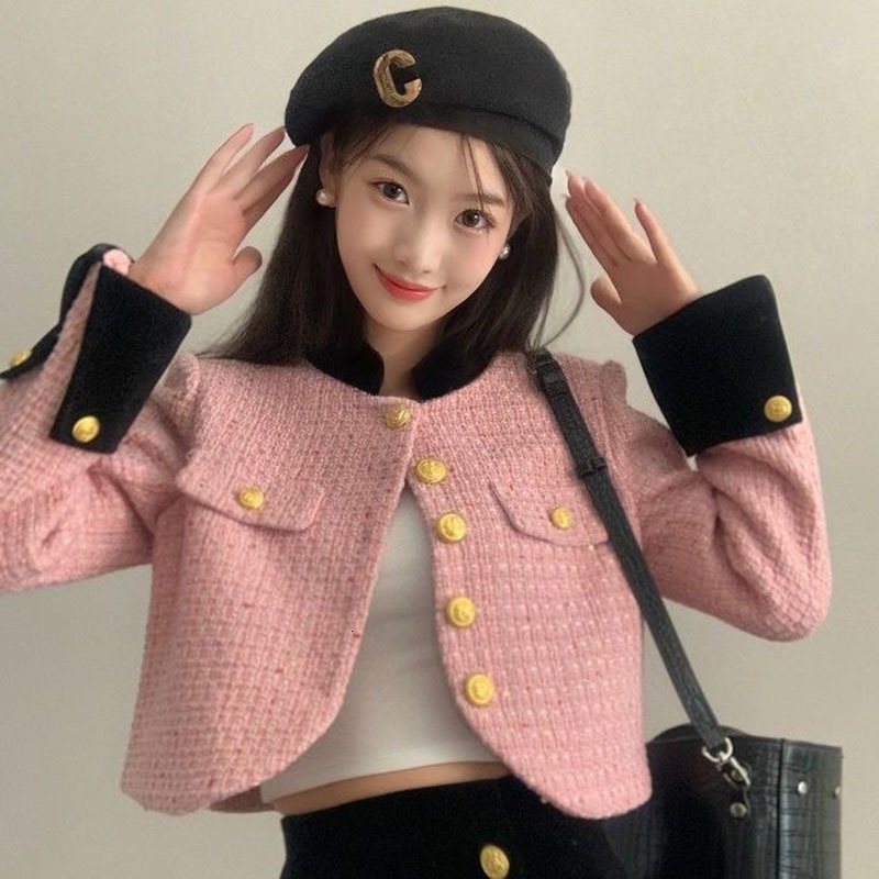 Women's Jackets Elegant Womens Tweed Cropped Tops Korean Fashion Short Jackets Slim Vintage Coats Sweet Chic Outwear Spring Casual Chaquetas 2307