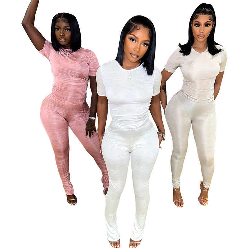 Womens 2023 Summer New Breathable Skincare Short Sleeve T-shirt Top Pants Casual Set