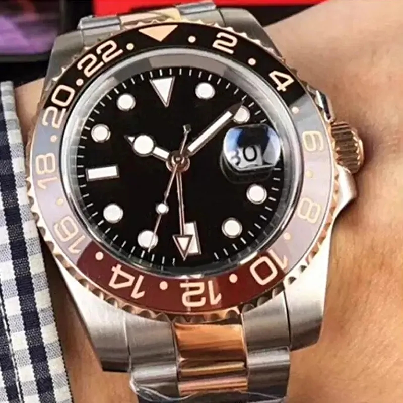 Fashion New GMT watch Ceramic Bezel Stainless Steel Strap Cerachrom Black - Brown Automatic Rose gold men Watches Luxury designer wristwatch Movement