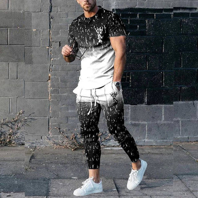 Men's Tracksuits Fashion Men Tshirt Suit Tracksuit 3D Printed Sportswear Short Sleeve T-shirt Long Pants Streetwear 2 Piece Set Male Clothes 2307
