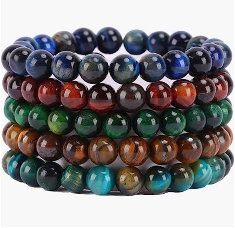 8mm Natural Stone Handmade Beaded Strands Charm Bracelets 5pcs Set Party Club Yoga Sports Jewelry For Men Women