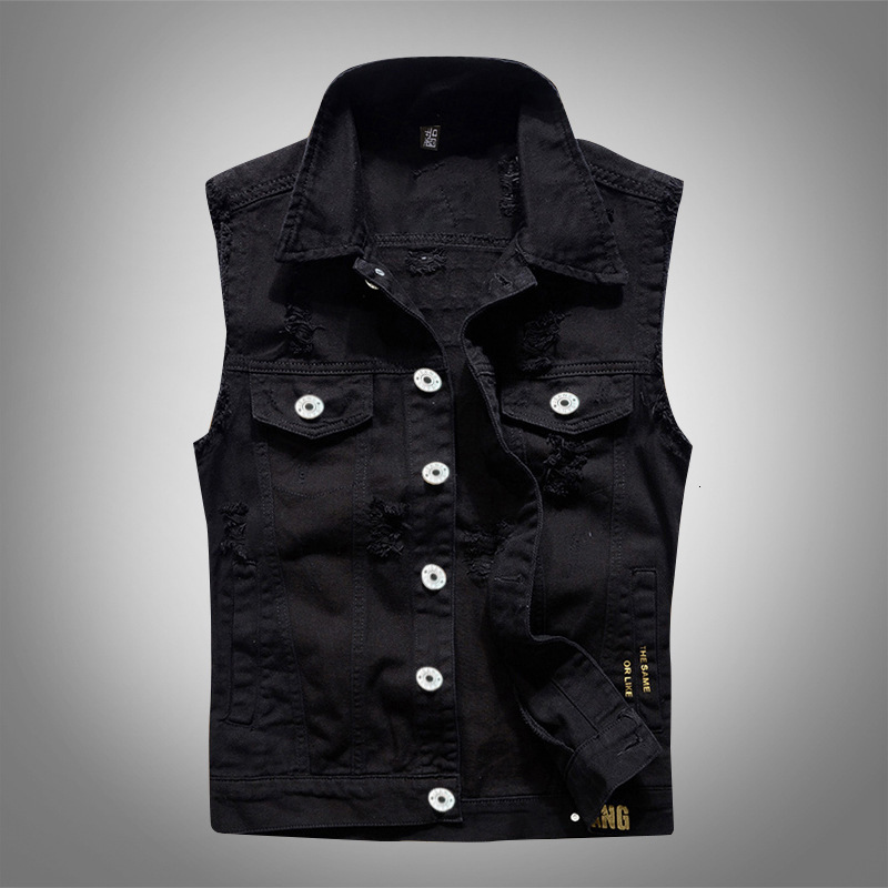 Men's Vests Men Black Denim Vests Jackets Waistcoats Printed Denim Coats Vests Fashion Male Cotton Slim Jeans Waistcoats Jackets Vests 5 230721