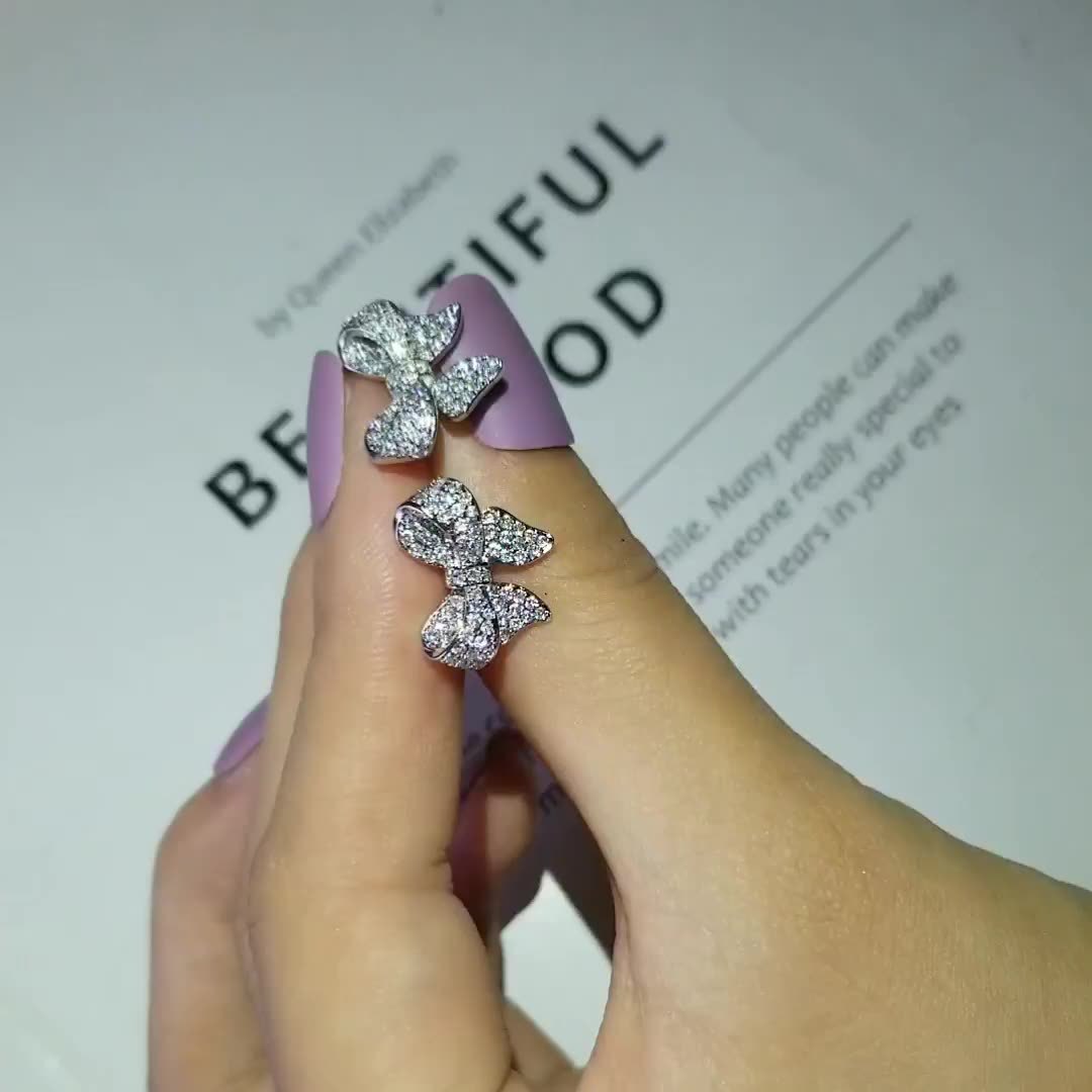 Charming Bowknot Sterling Silver Stud Earrings with Crystal Accents Sophisticated Women's Jewelry
