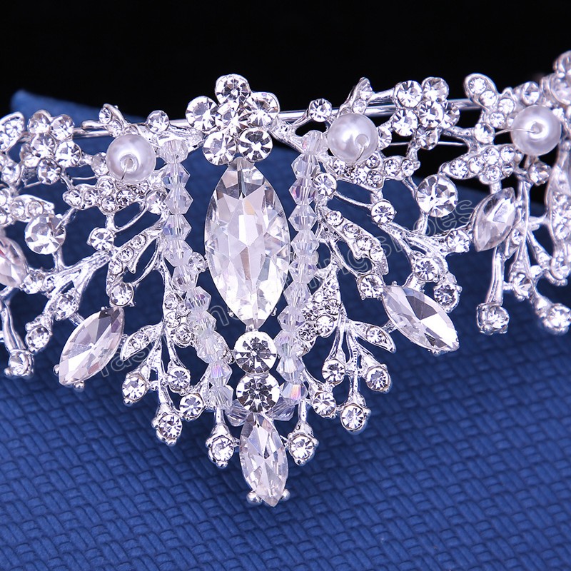 Handmade Bridal Crown Headwear Pearl Crystal Beads Hair Dress Accessories Tiara Women Wedding Rhinestone Crown Jewelry