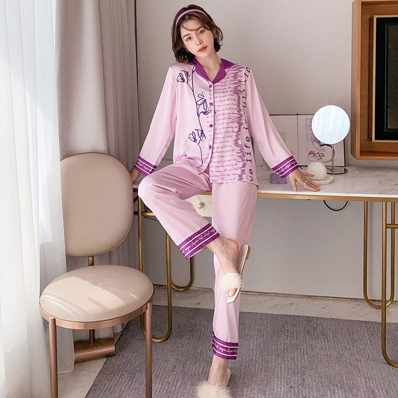 Women's Sleepwear Print Flower Sleep Set Summer Pajamas Suit For Lady Sexy Nightwear With Buttons Casual Pyjamas Pour Femme Lingerie Sleepwear 23