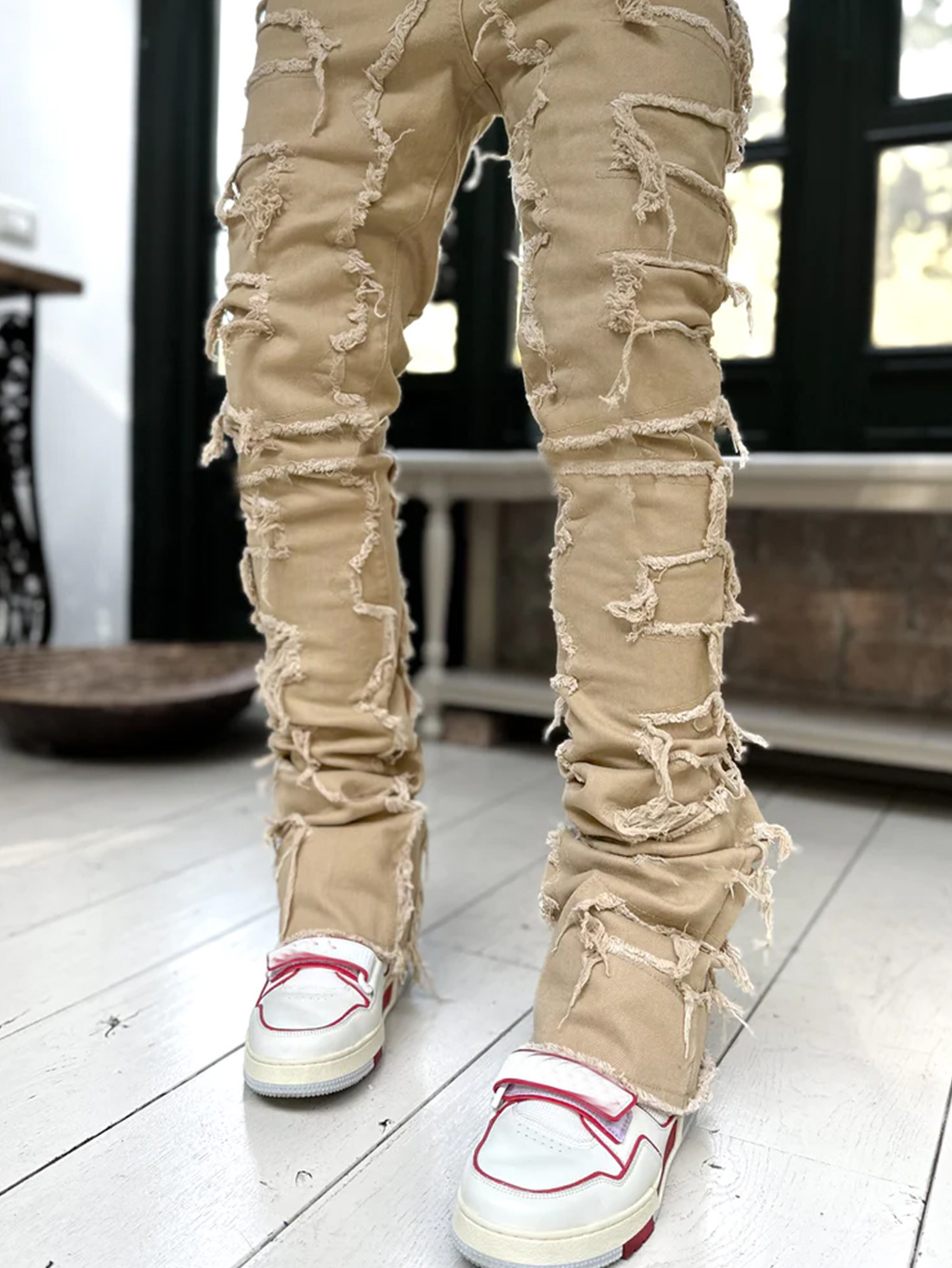 Mens Jeans Denim StraightLeg Pants Street Fashion Stretch Patch 230721