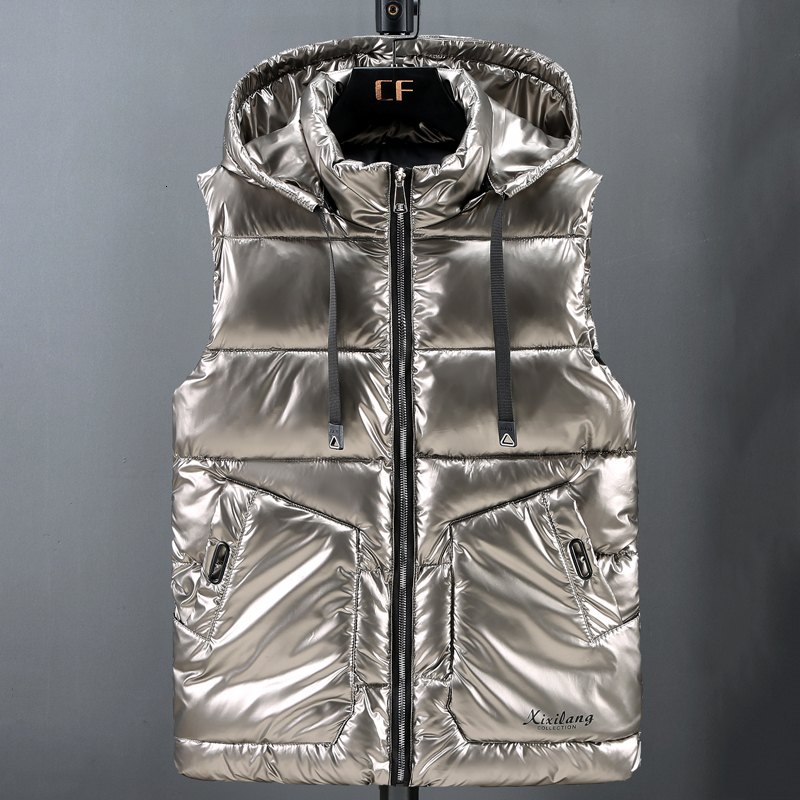 Men's Vests Autumn Winter Men's Sleeveless Jackets Hooded Casual Zipper Warm Stand Collar Puffer Vest Men Cotton Padded Waistcoat 230721