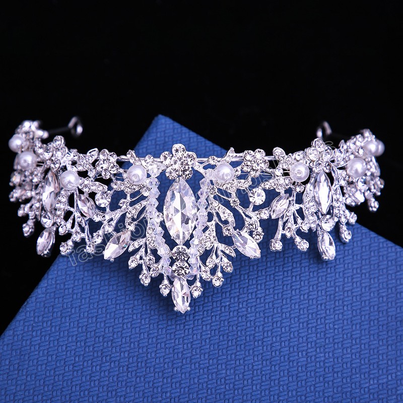Handmade Bridal Crown Headwear Pearl Crystal Beads Hair Dress Accessories Tiara Women Wedding Rhinestone Crown Jewelry