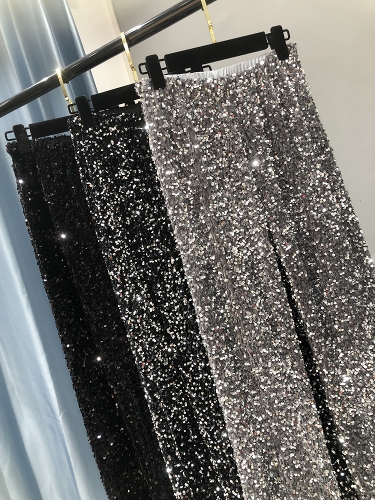 Women's Pants Capris The Women's Fashion Trendy Sparkling Gold Pants Relaxation of Tall Waist Wide-legged Pants Women's South Korean St