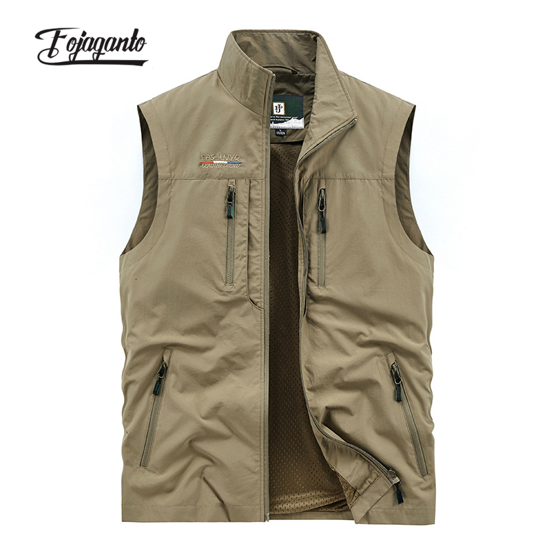 Men's Vests FOJAGANTO Men's Leisure Vest Solid Color Tooling Style Waistcoat Thin Fishing Hiking Multi-Pocket Casual Loose Vest for Men 2307