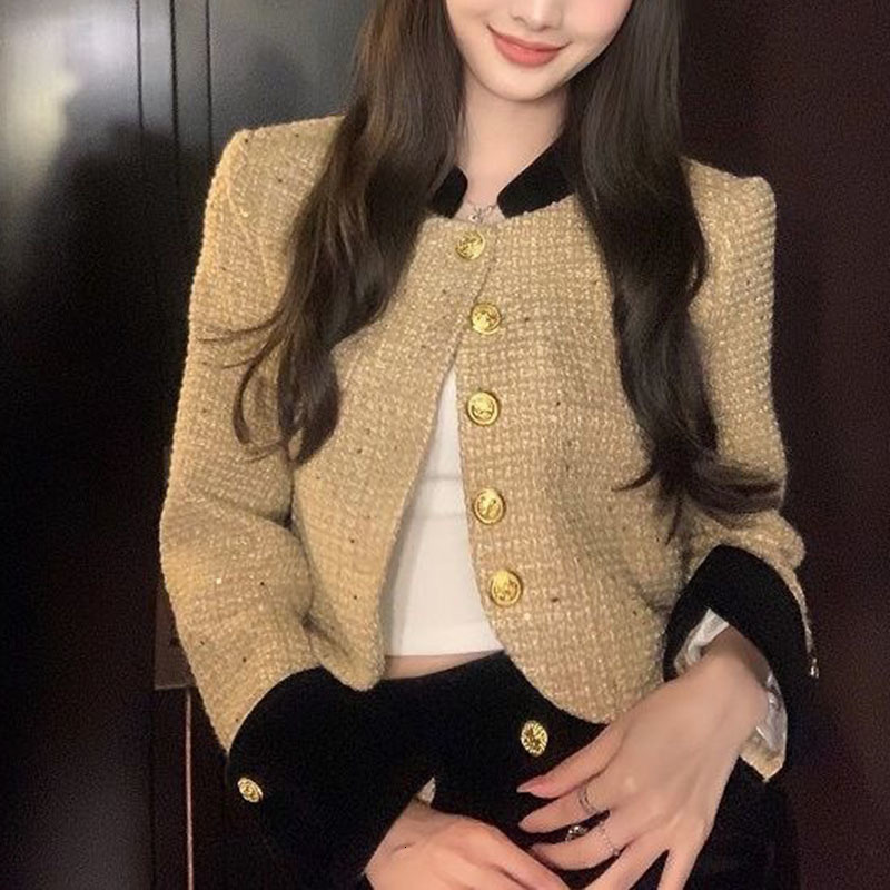 Women's Jackets Elegant Womens Tweed Cropped Tops Korean Fashion Short Jackets Slim Vintage Coats Sweet Chic Outwear Spring Casual Chaquetas 2307