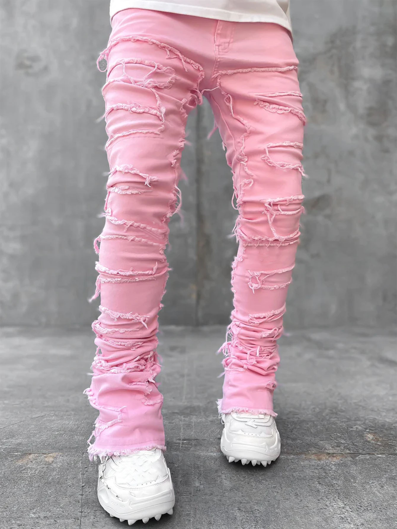 Mens Jeans Denim StraightLeg Pants Street Fashion Stretch Patch 230721