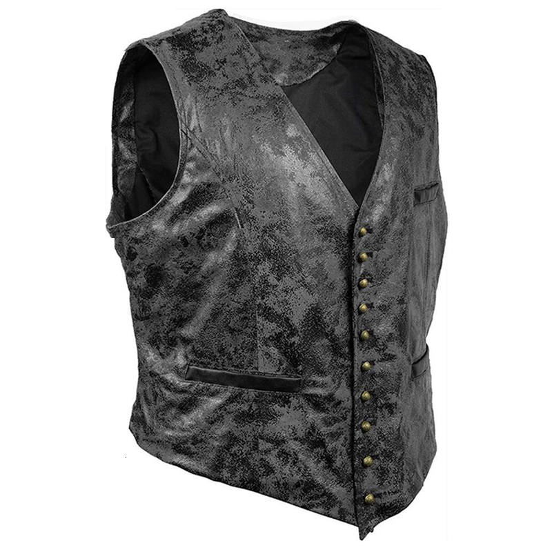 Men's Vests Men Gothic Suede Vest Rivet Button Single Breasted V Neck Waistcoat Men Victorian Aristocrat Mens Cosplay Costume 3XL 230721