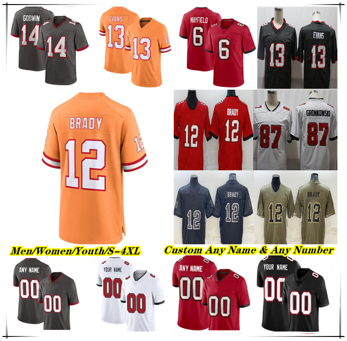 TB Bucs Football Jerseys Baker Mayfield Tom Brady Mike Evans Rachaad Devin White Chris Godwin Rob Gronkowski Antoine Winfield Jr Vita Vea Kyle Trask BUCCANEERES 4XL