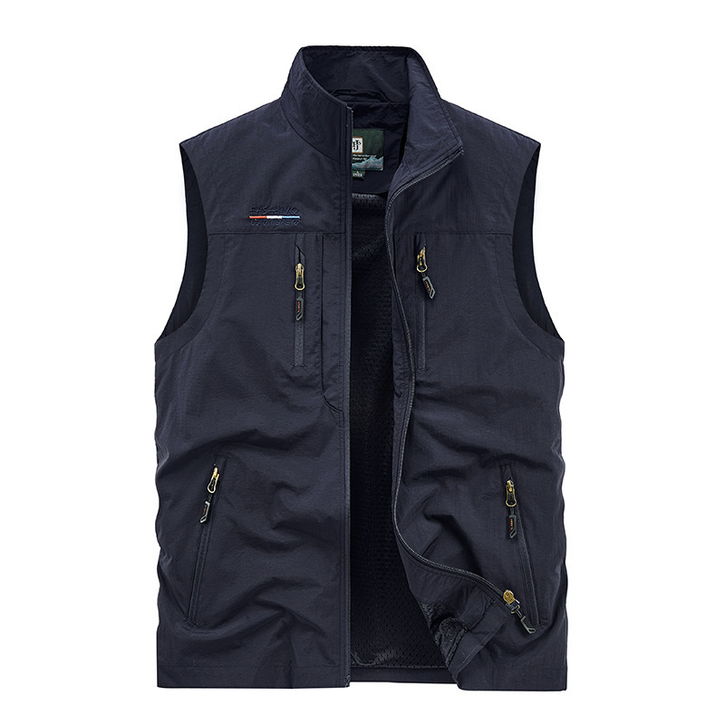 Men's Vests FGKKS Men's Leisure Vest Jacket Solid Color Tooling Style Waistcoat Thin Fishing Hiking Multi-Pocket Casual Loose Vest for Men 2
