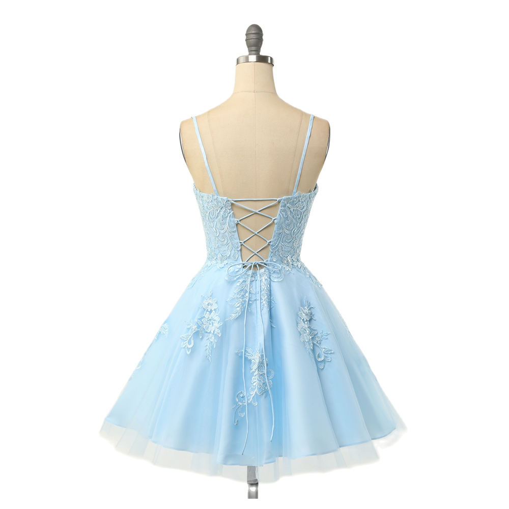 Short Homecoming Dresses Appliques Lace-up A-Line Strapless Tulle Party Gowns Princess Plus Size Mini Birthday Prom Graudation Cocktail Party Gowns 89